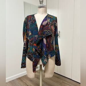 KLd Signature Women's Colorful Paisley Open Front Cardigan Medium